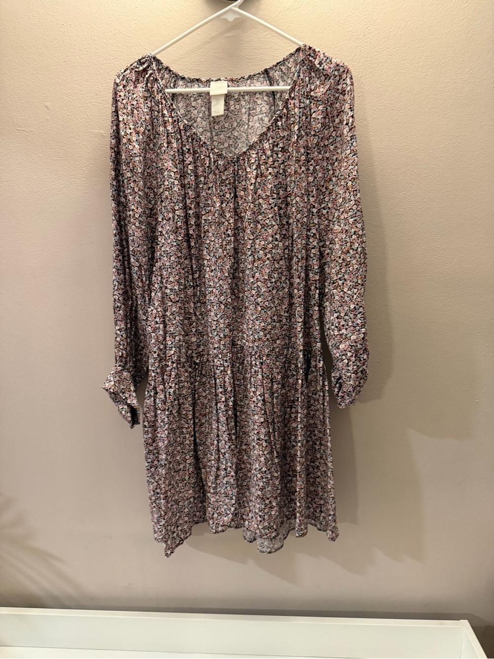 HM Womens‎ Ditsy Floral Drop Waist Mini Dress Long Sleeve Pink Blue Small